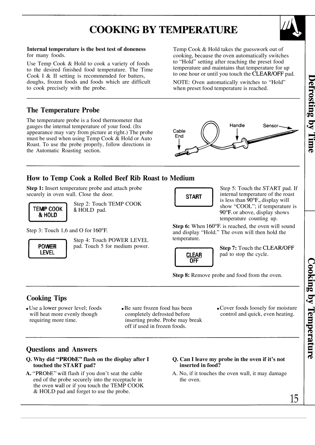 GE JEM31M warranty Temperature Probe, How to Temp Cook a Rolled Beef Rib Roast to Medium, Cooking Tips, Hold, Off 