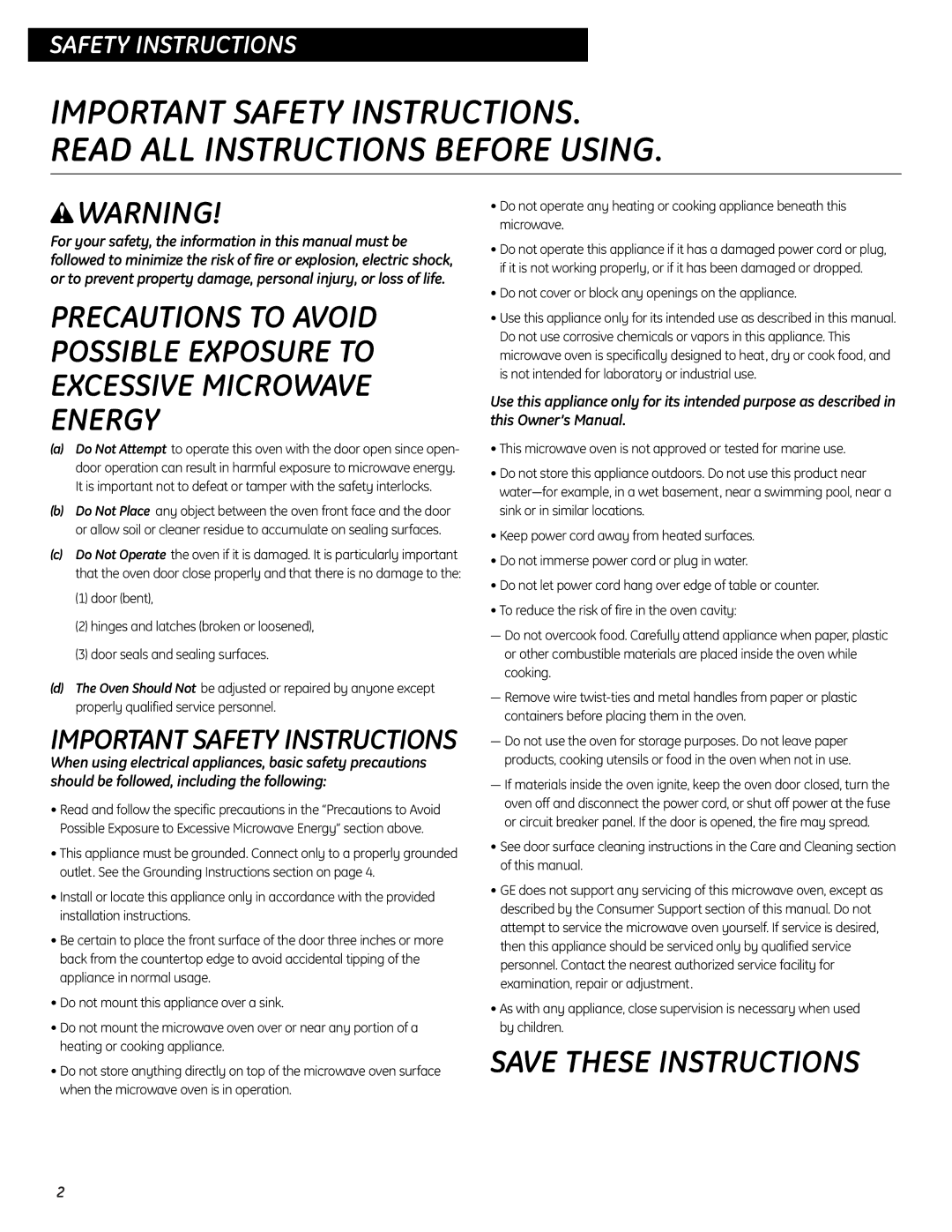 GE JES0734PMRR operating instructions Safetyoperatinginstructions 