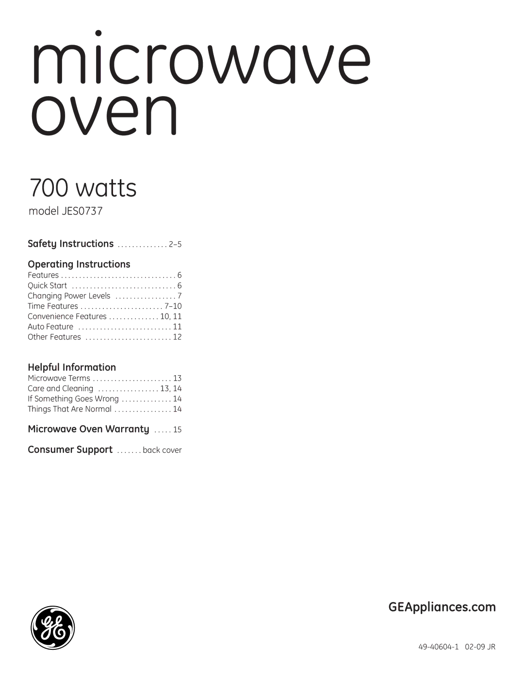 GE JES0737 quick start Operating Instructions, Helpful Information, Microwave Oven Warranty 