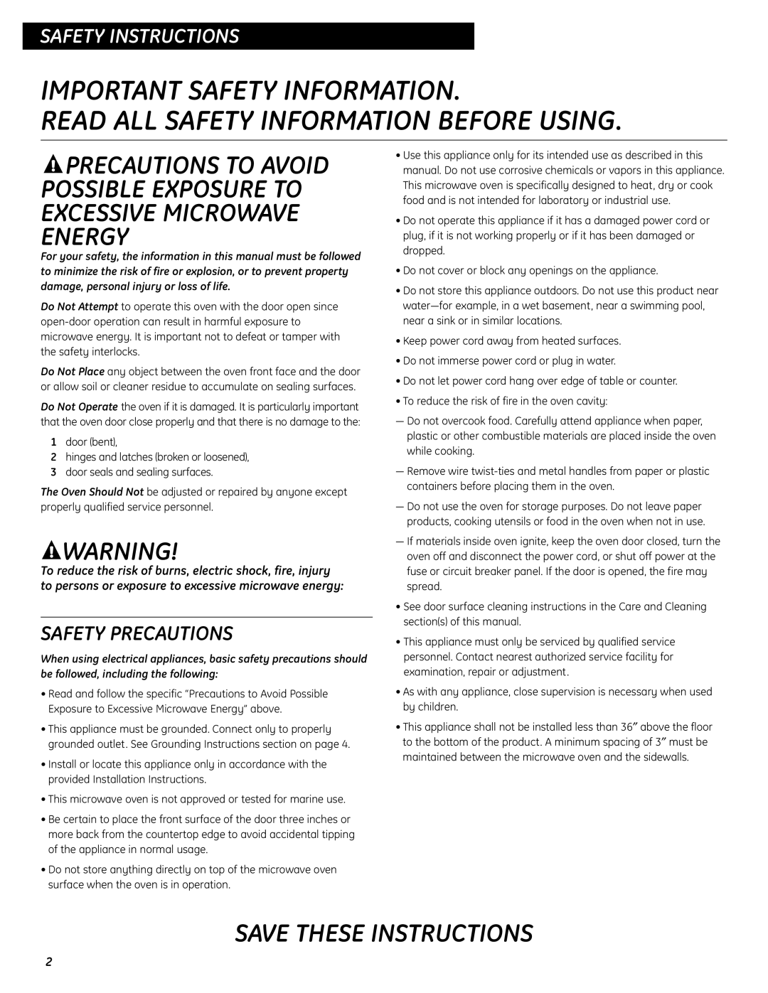 GE JES0737 quick start Safetyoperatinginstructions 