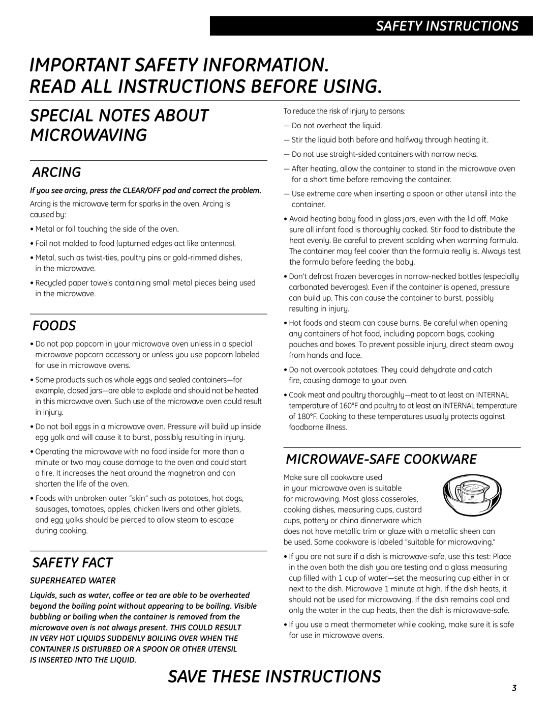 GE JES0737 quick start Special Notes about Microwaving 