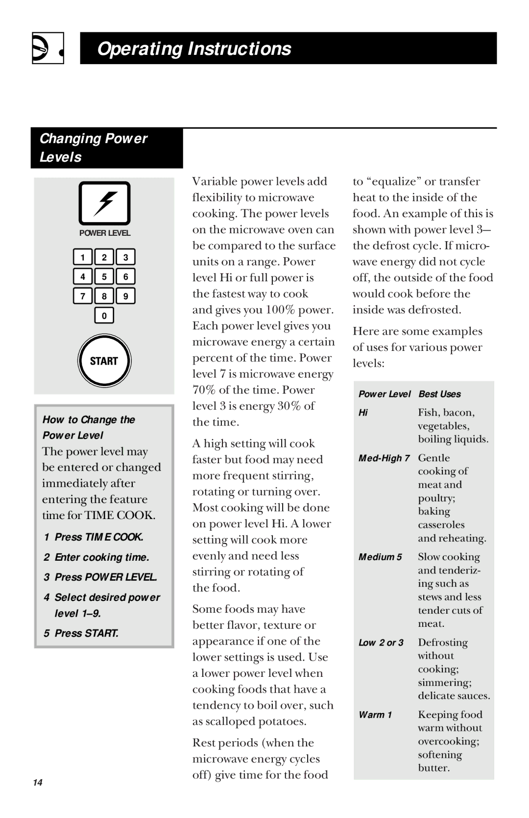 GE JES1033 owner manual Changing Power Levels, How to Change Power Level 