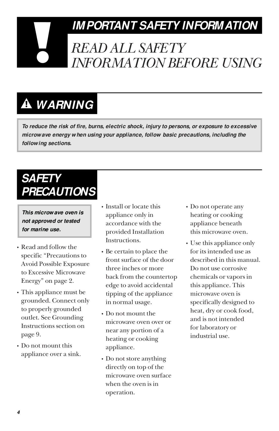 GE JES1033 owner manual Read ALL Safety Information Before Using 