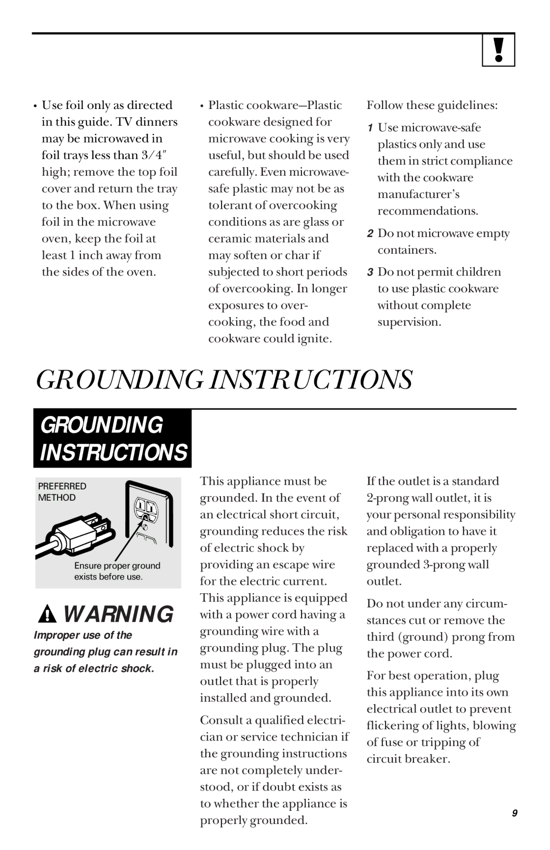 GE JES1033 owner manual Grounding Instructions 