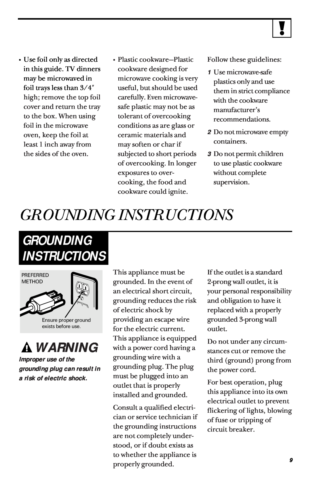 GE JES1033 owner manual Grounding Instructions 