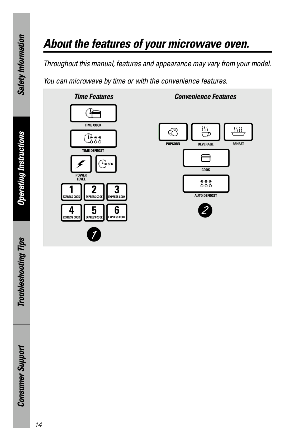 GE JES1034 owner manual You can microwave by time or with the convenience features 