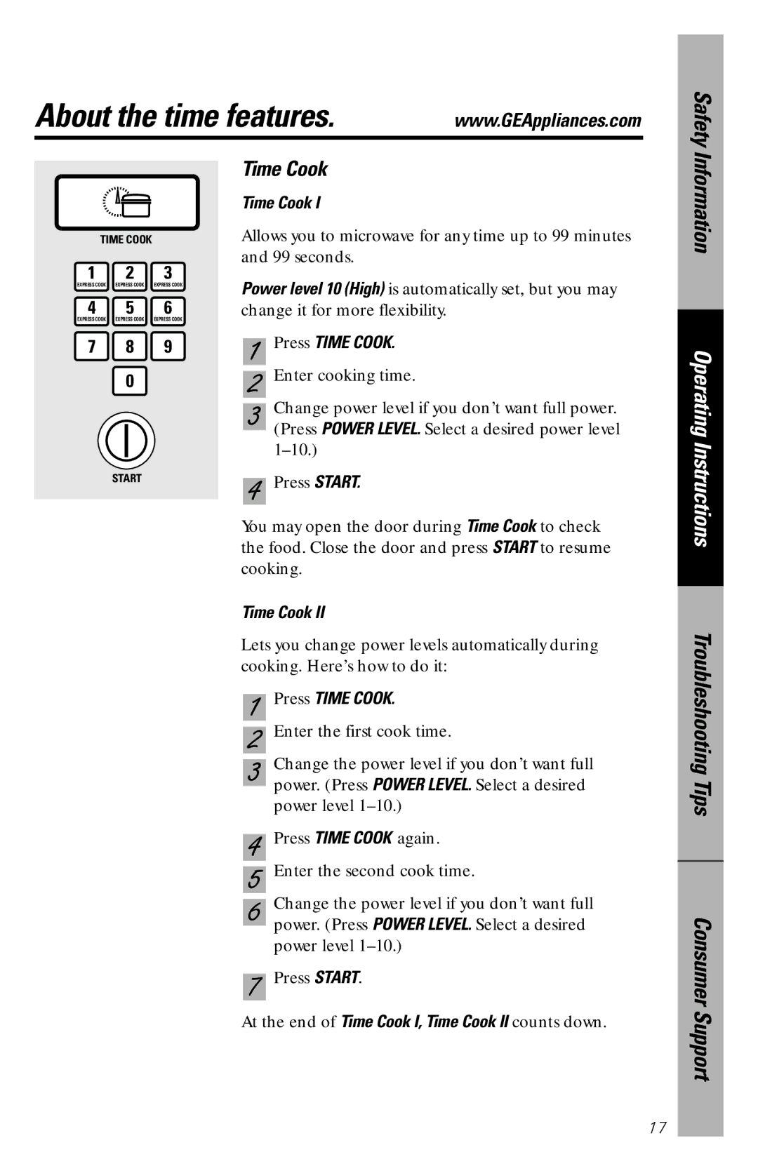 GE JES1034 owner manual About the time features, Press Time Cook 