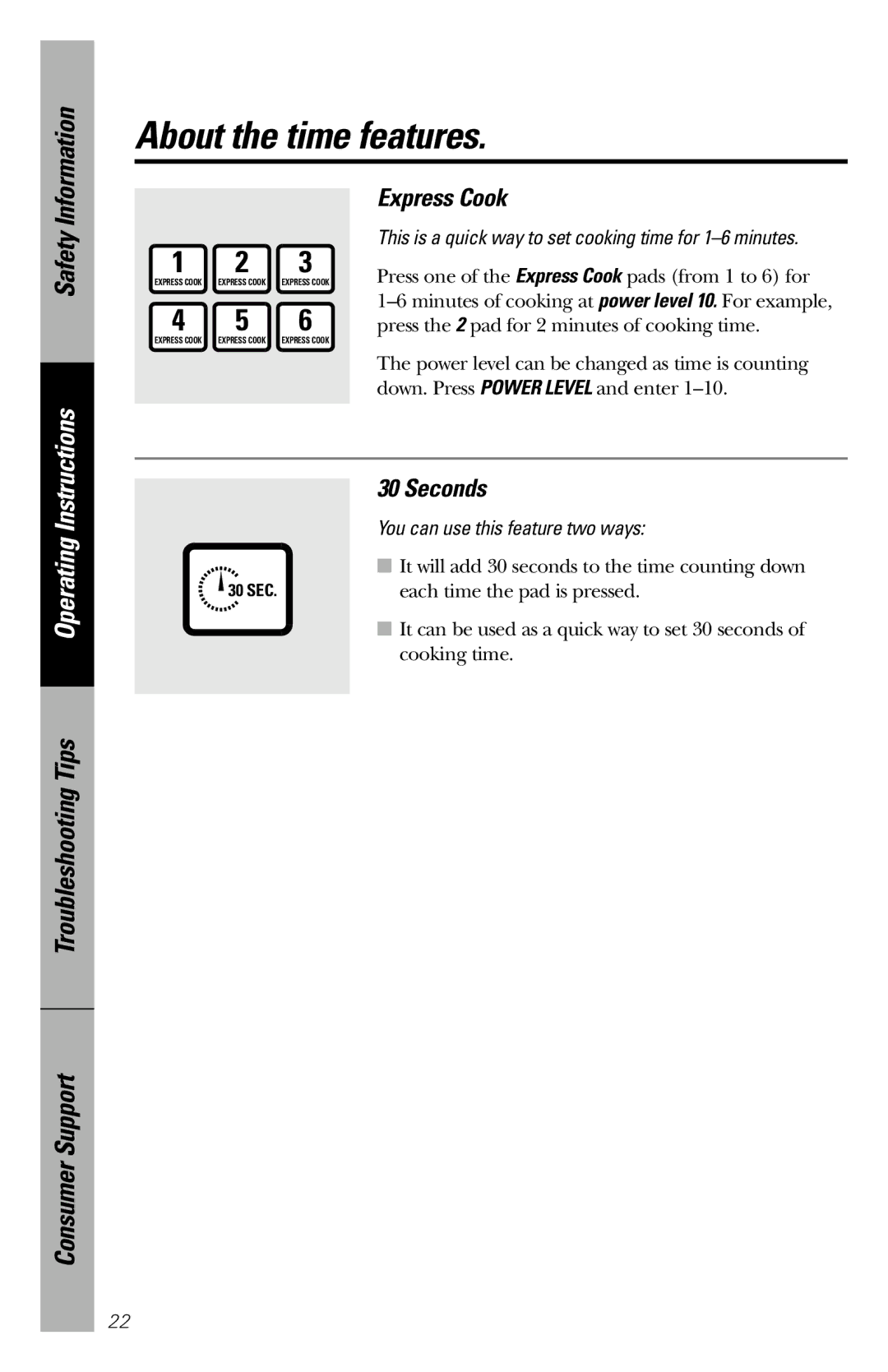 GE JES1034 owner manual Express Cook, Seconds 