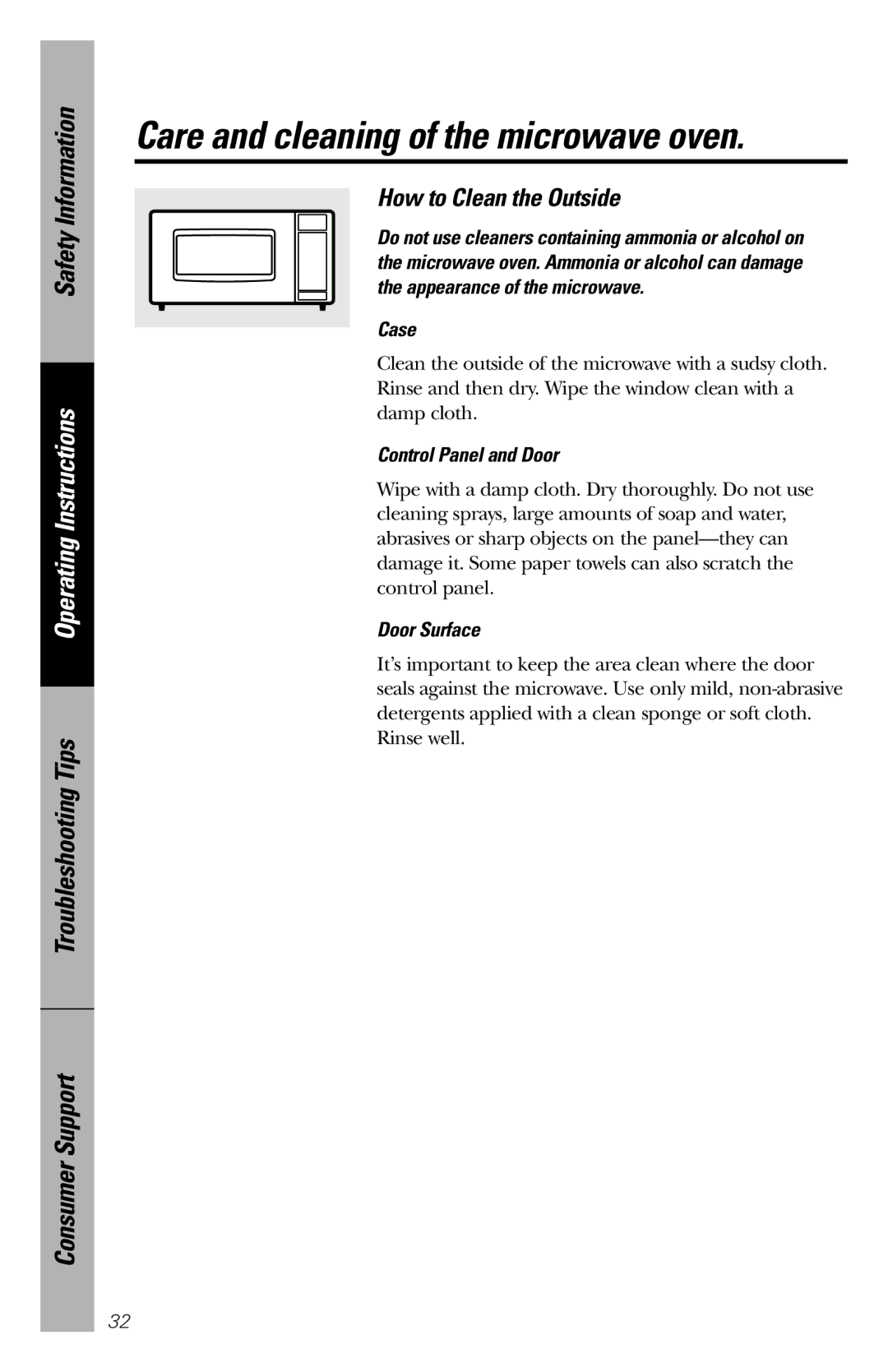 GE JES1034 owner manual How to Clean the Outside, Case, Control Panel and Door, Door Surface 