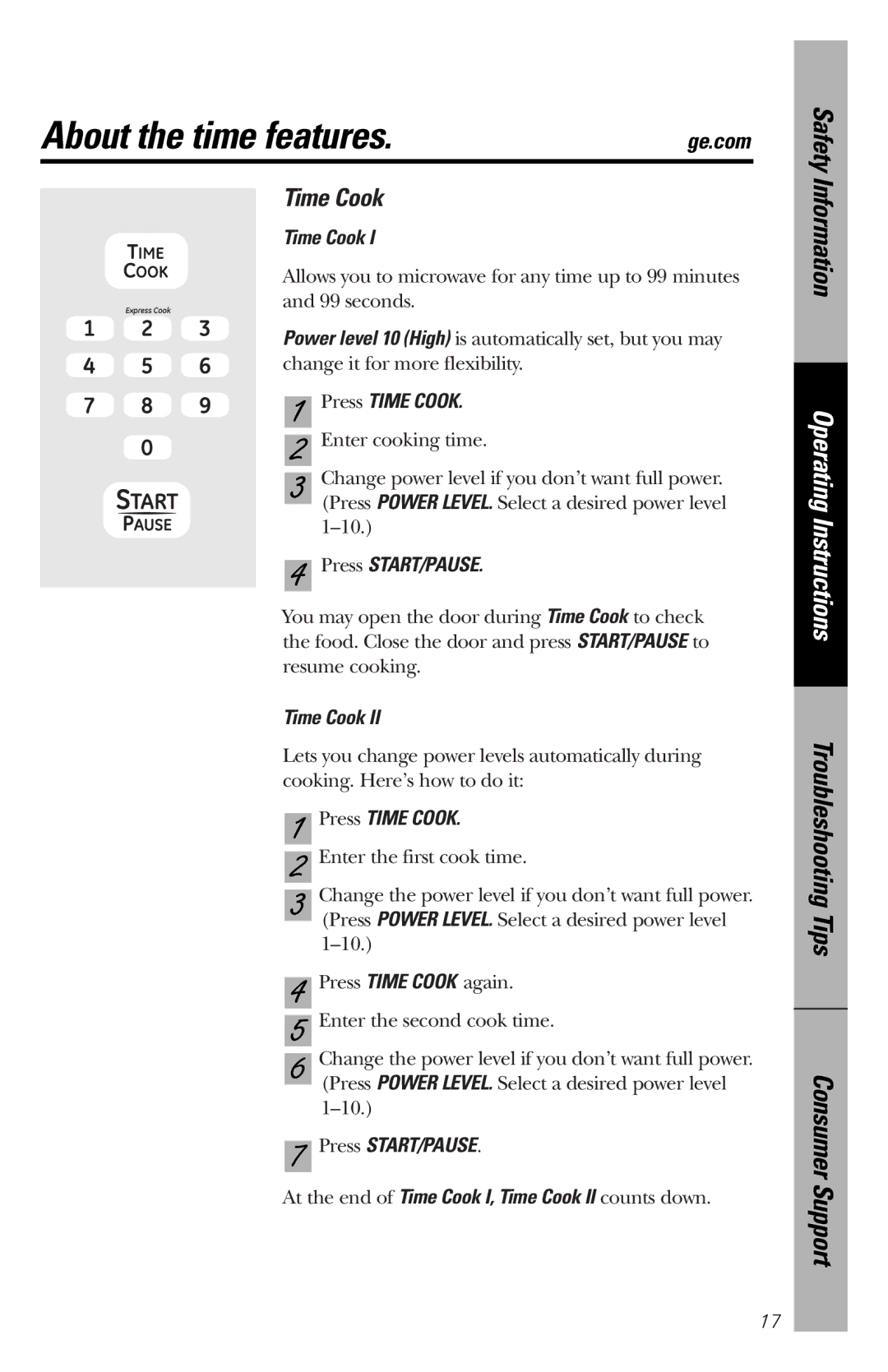 GE JES1036 owner manual About the time features, Press Time Cook 