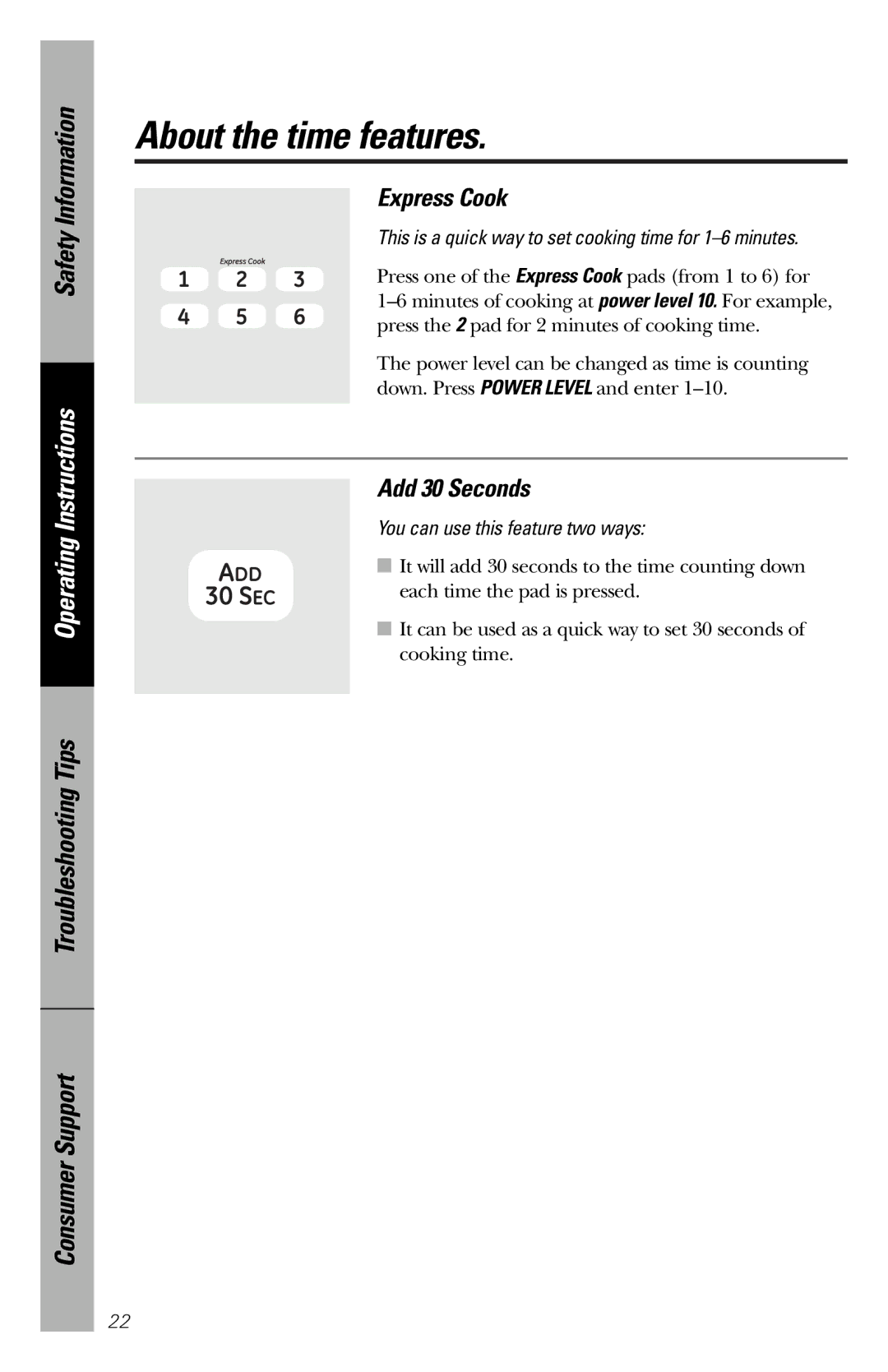 GE JES1036 owner manual Express Cook, Add 30 Seconds 