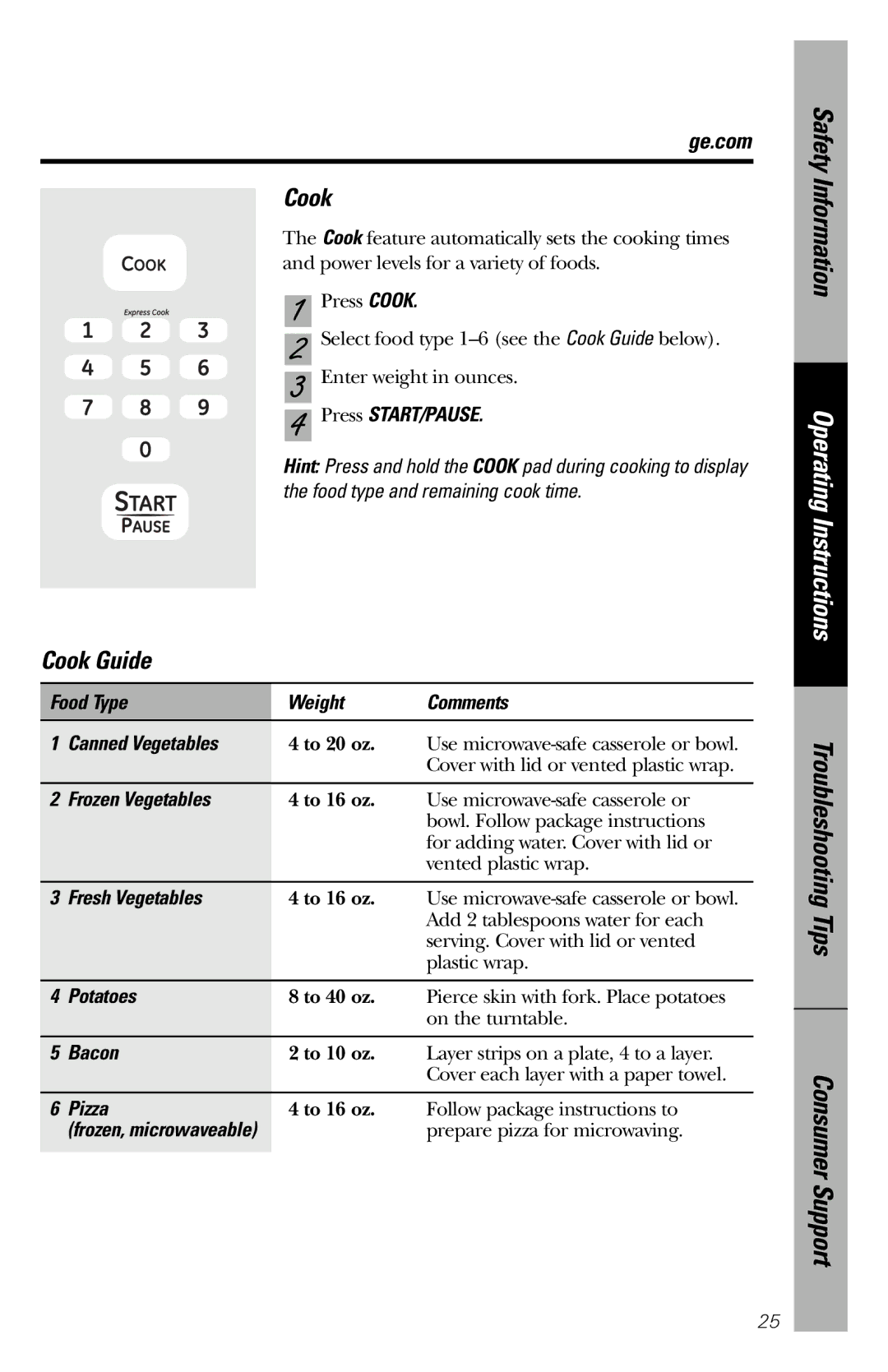 GE JES1036 owner manual Cook Guide 