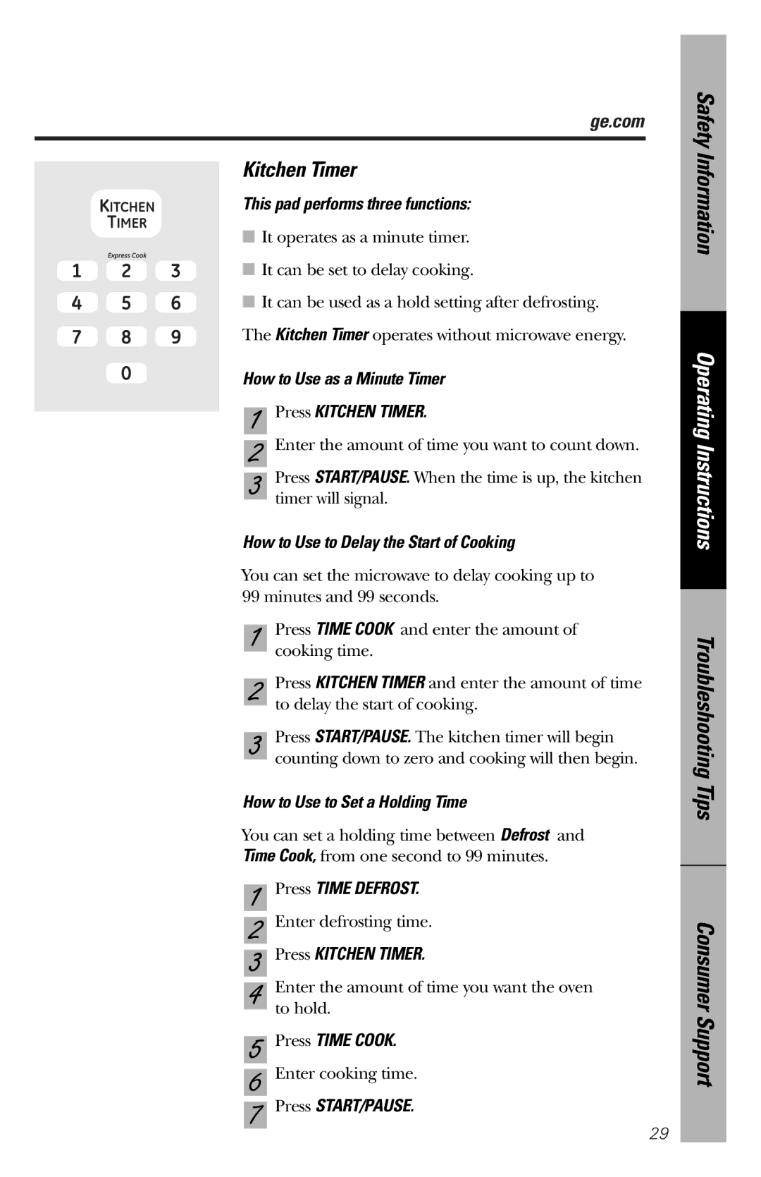 GE JES1036 owner manual Kitchen Timer 