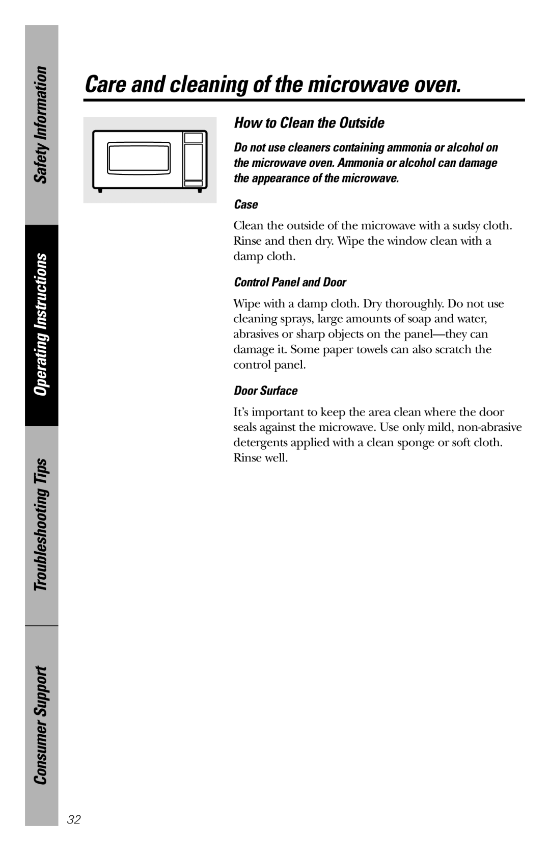 GE JES1036 owner manual How to Clean the Outside, Case, Control Panel and Door, Door Surface 