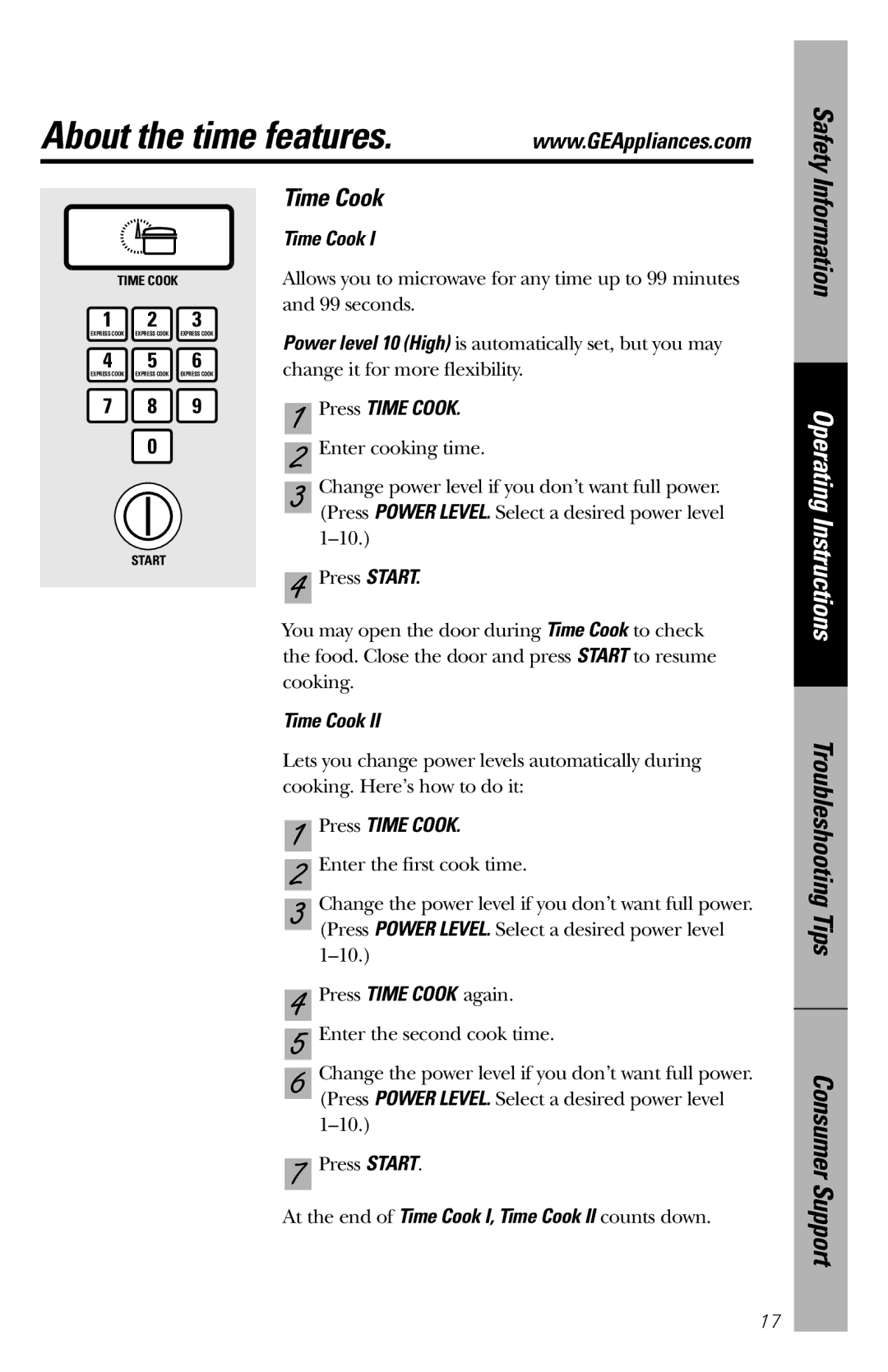 GE JES1036 owner manual About the time features, Press Time Cook 