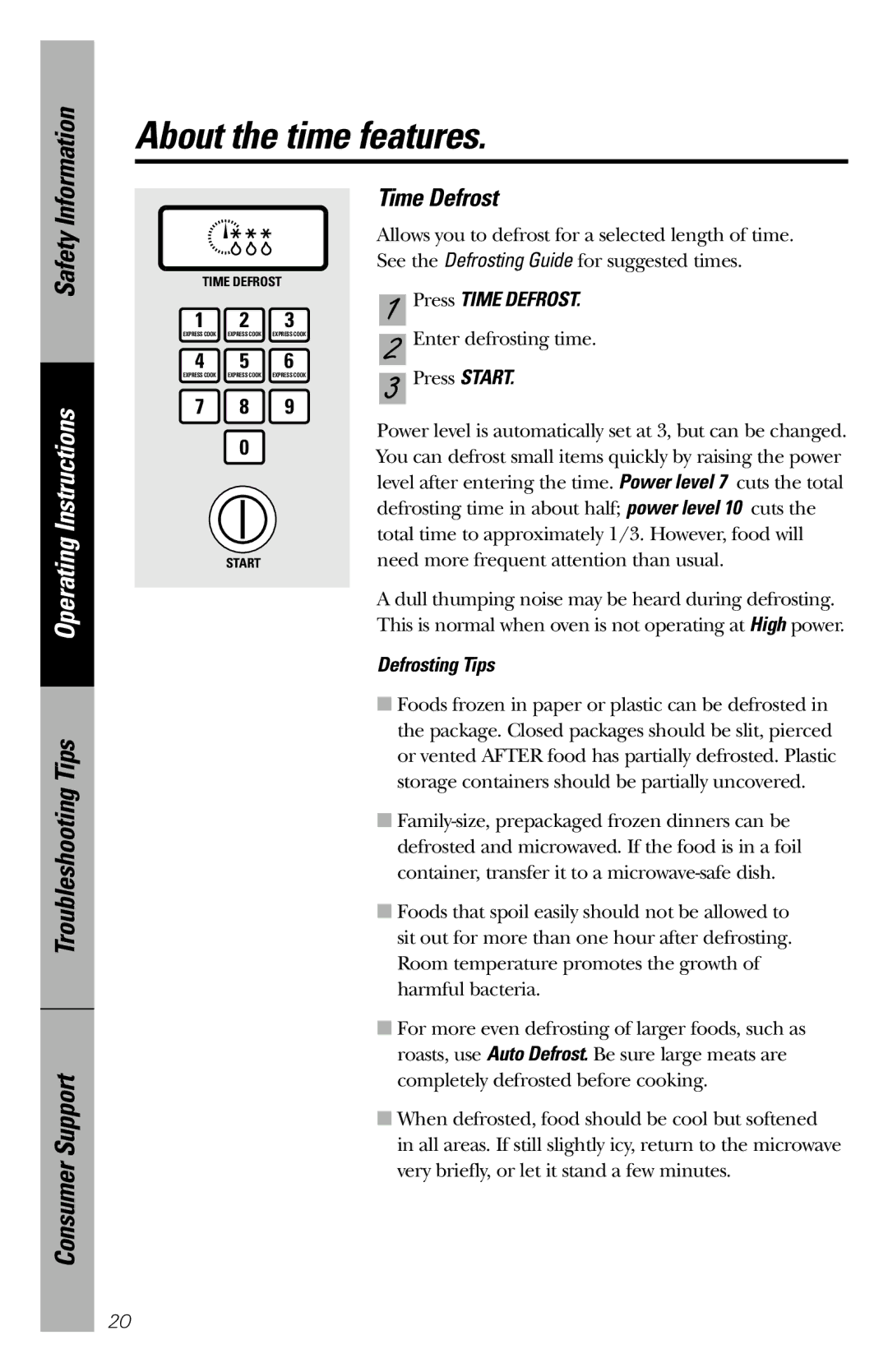 GE JES1036 owner manual Time Defrost, Defrosting Tips 