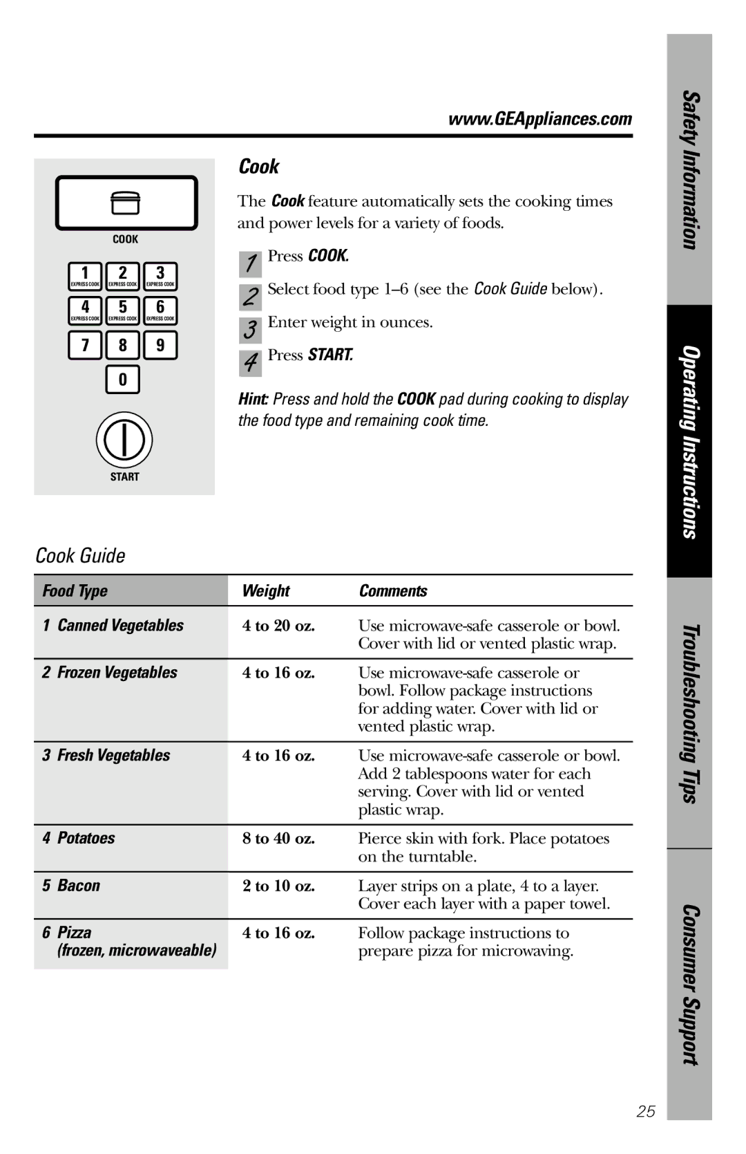 GE JES1036 owner manual Cook 