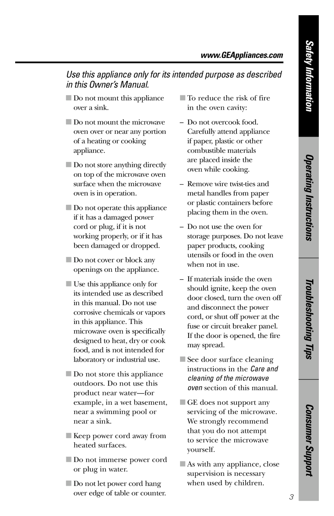 GE JES1036 owner manual Operating Instructions Troubleshooting Tips Consumer Support 