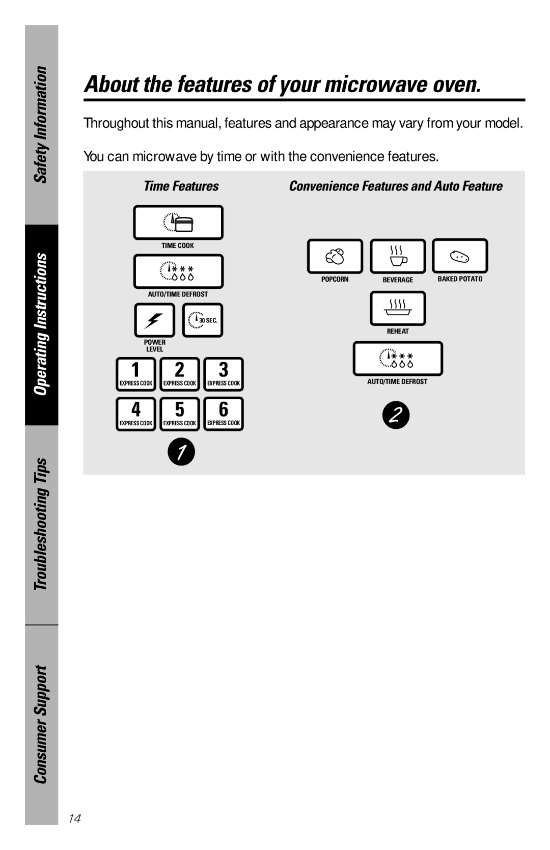 GE JES1039 owner manual You can microwave by time or with the convenience features 