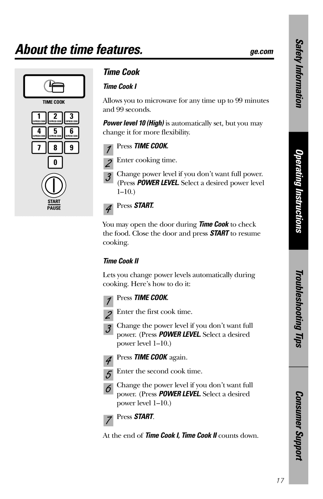 GE JES1039 owner manual About the time features, Time Cook 