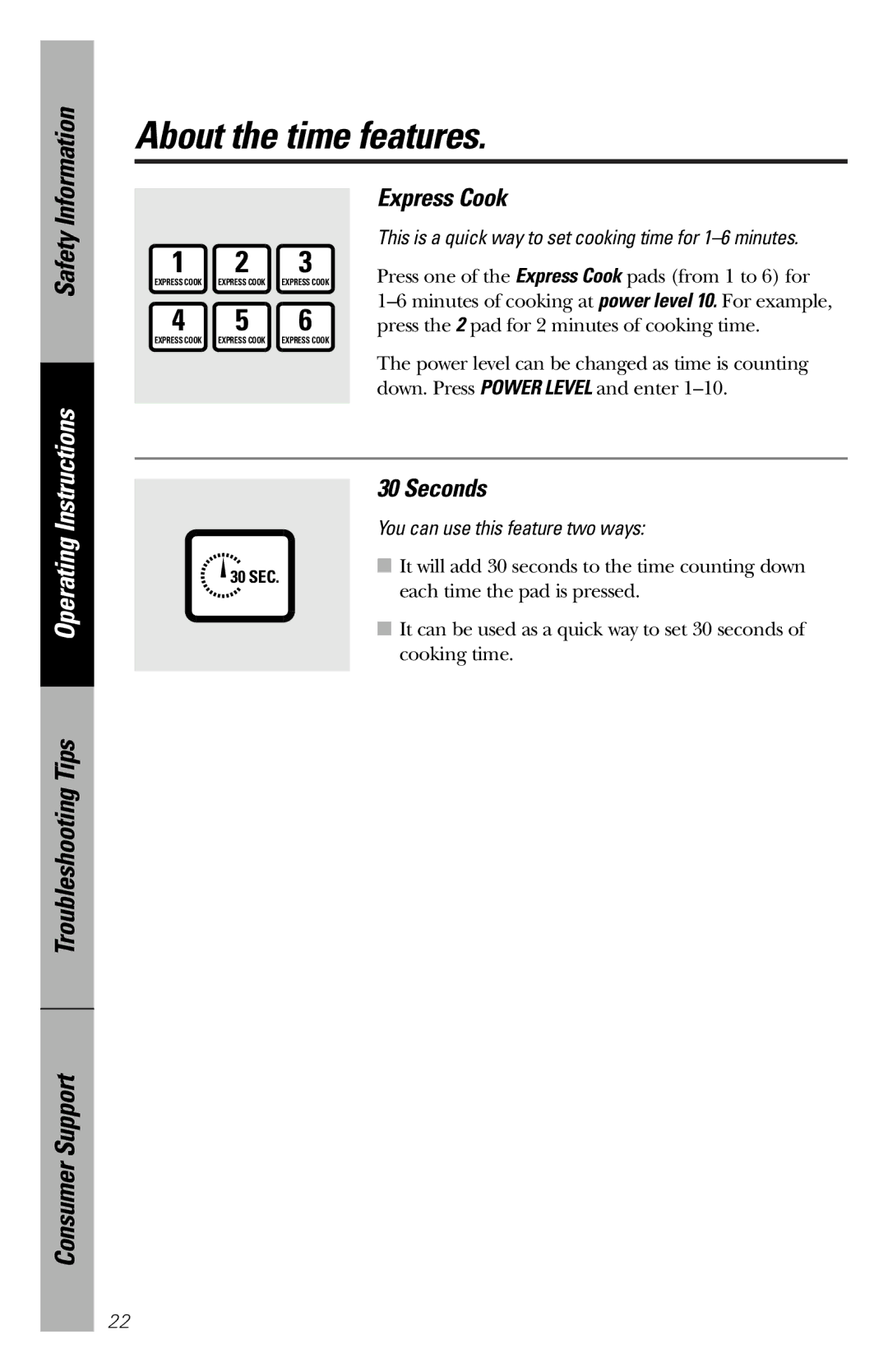 GE JES1039 owner manual Express Cook, Seconds 