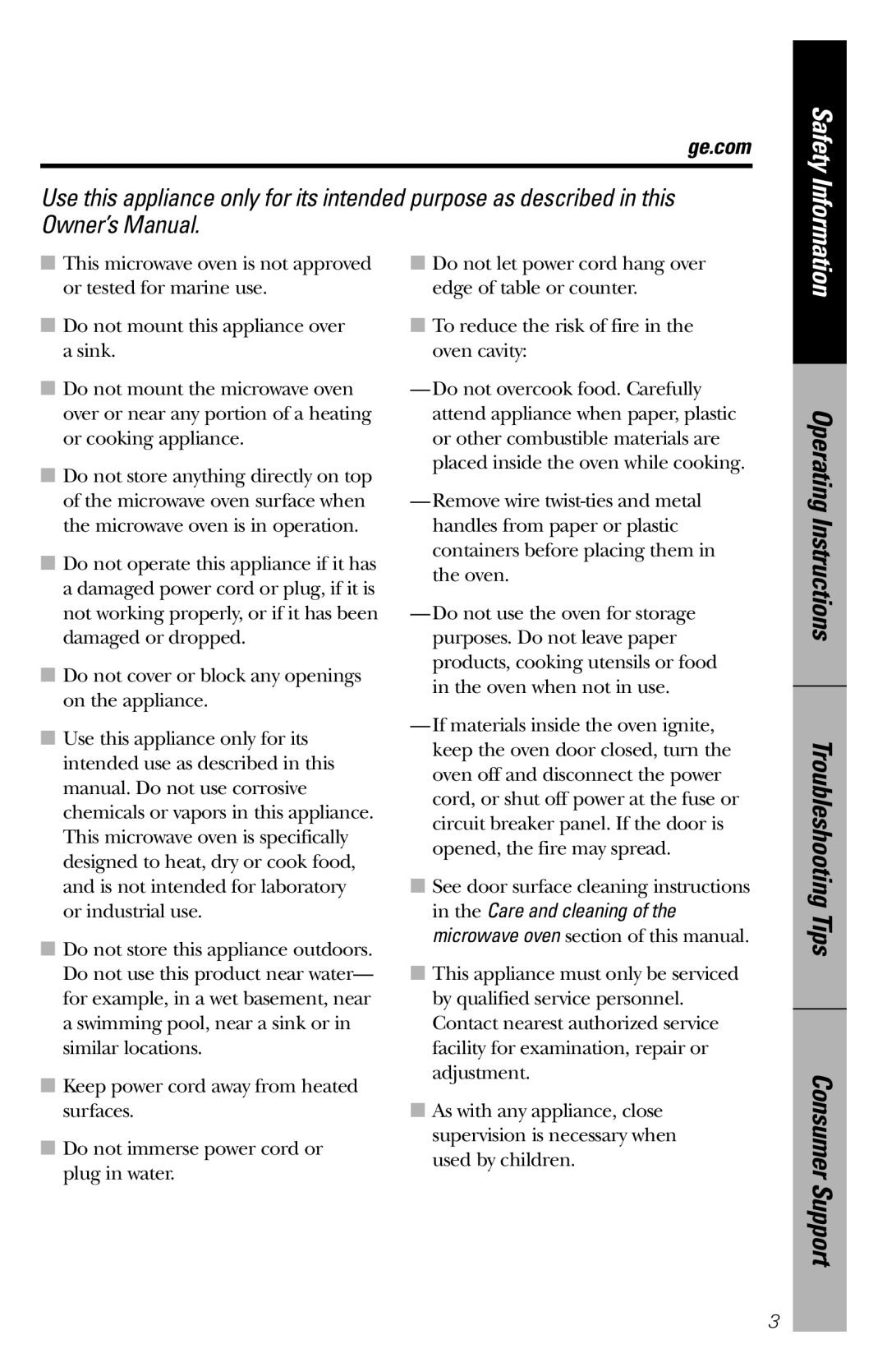 GE JES1039 owner manual Operating Instructions, Ge.com 