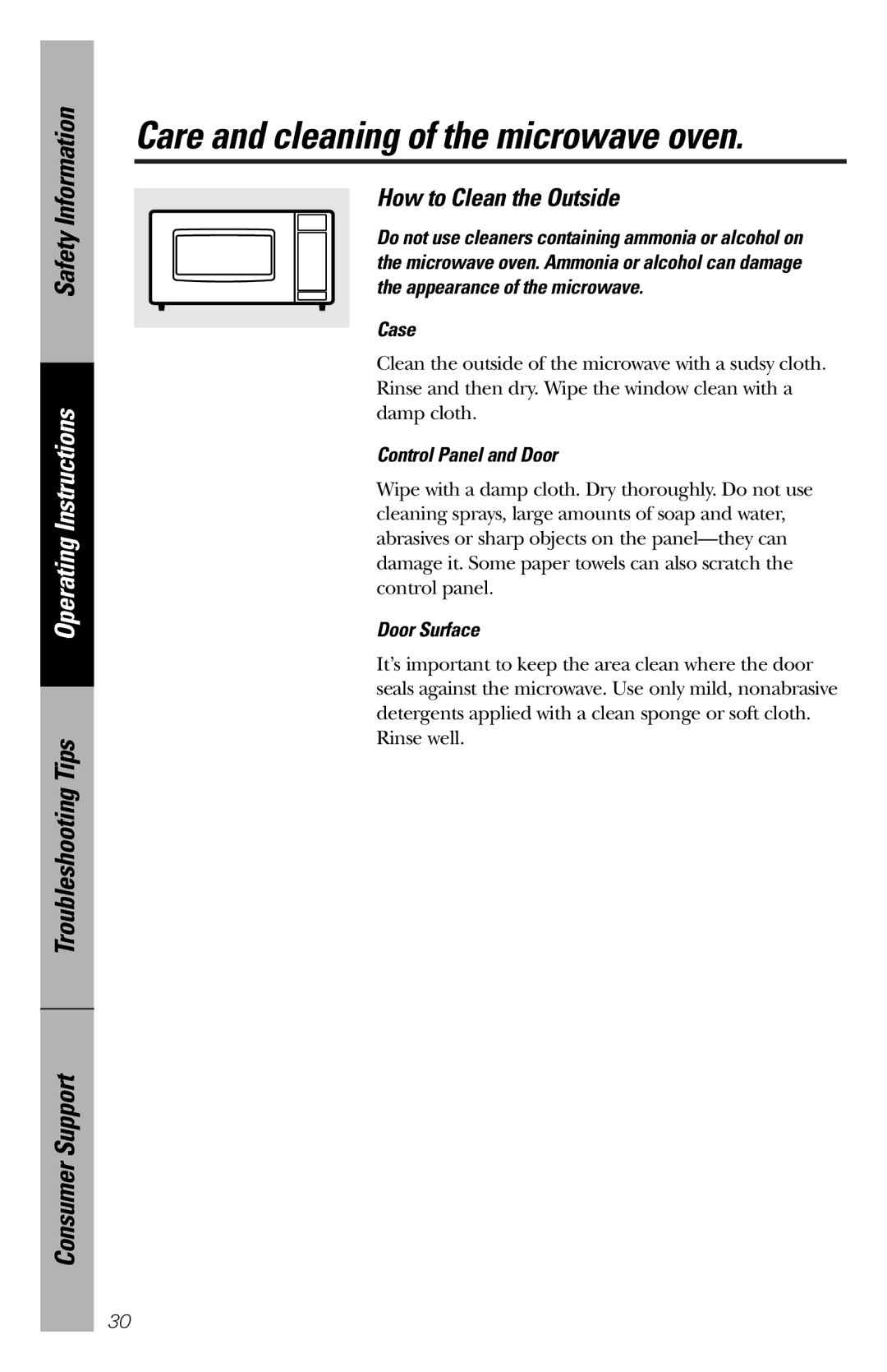 GE JES1039 owner manual How to Clean the Outside, Case, Control Panel and Door, Door Surface 