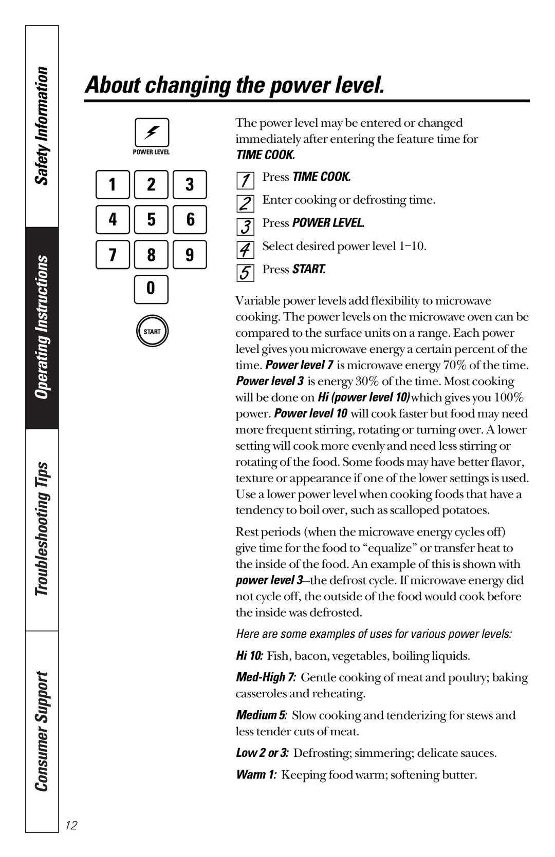 GE JES1133WD owner manual About changing the power level, Press Time Cook, Press Power Level 