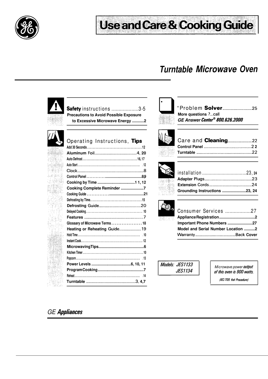 GE JES1133, JES1134 manual Turntable Microwave Oven 