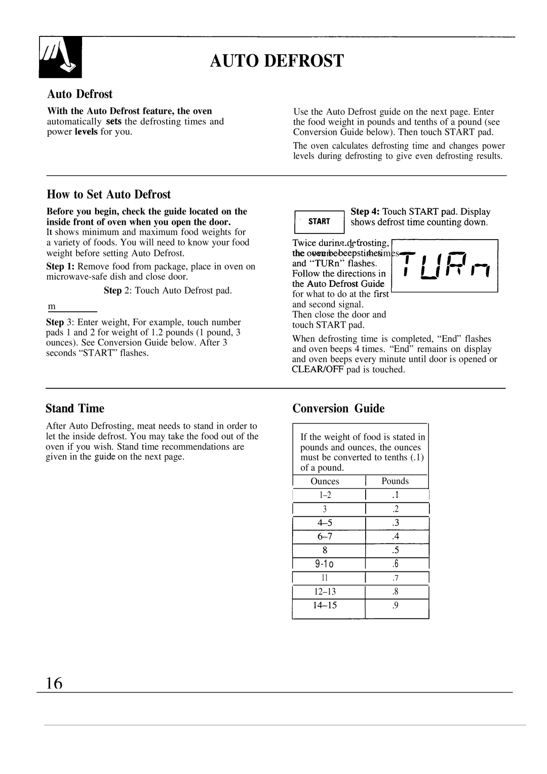 GE JES1134, JES1133 manual How to Set Auto Defrost, Stind Time, Conversion Guide 