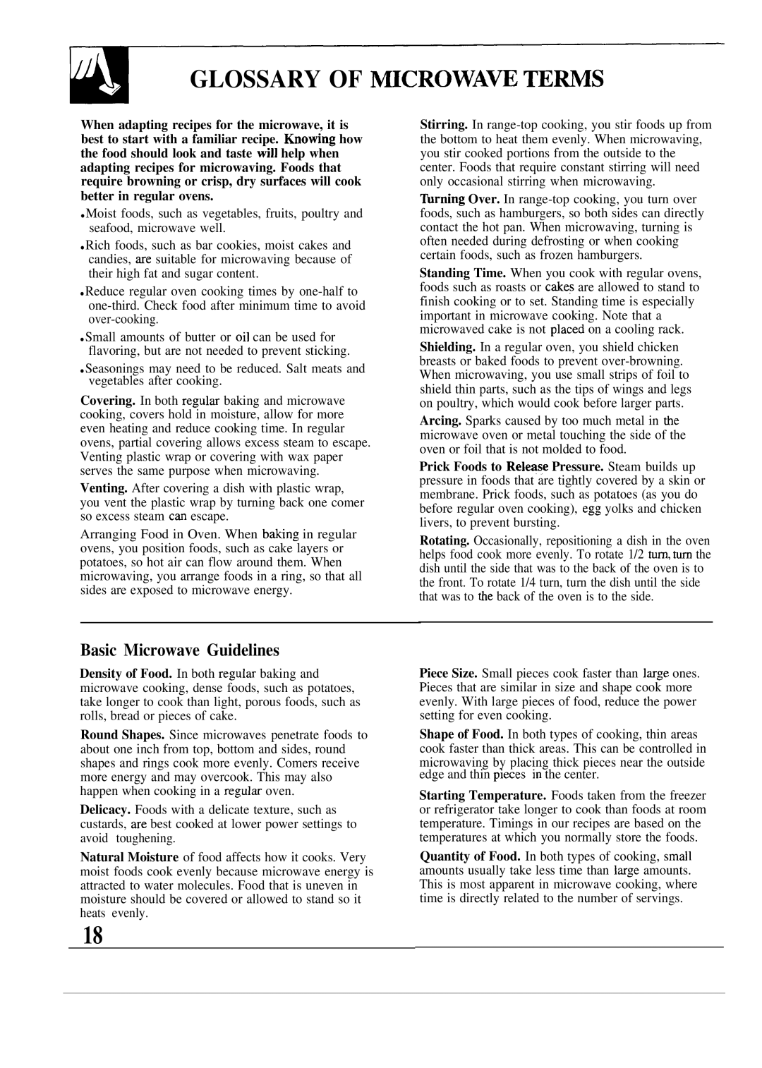 GE JES1134, JES1133 manual Glossary of ~CROWA~ TE~S, Basic Microwave Guidelines 