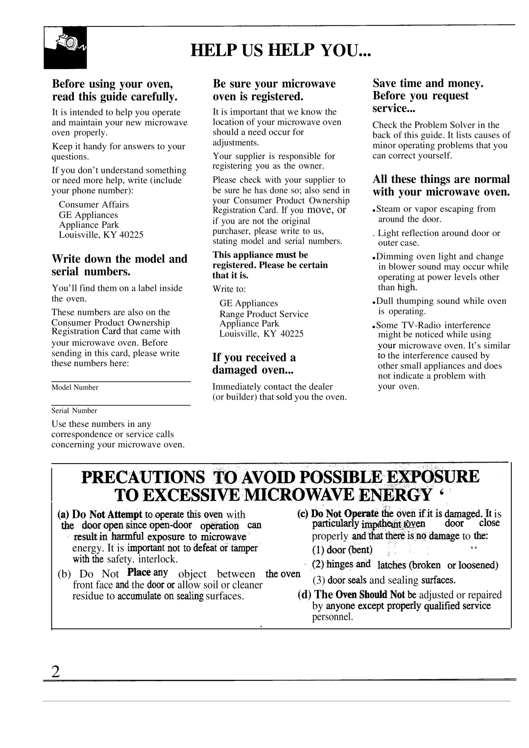 GE JES1134, JES1133 manual ~Lp Us ~Lp You, Write down the model and serial numbers, If you received a Damaged oven 