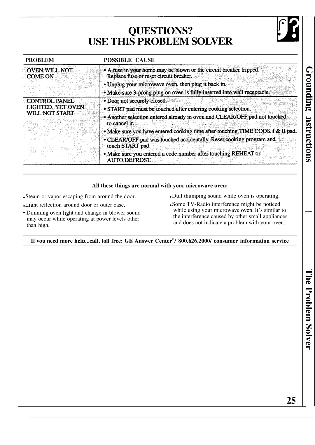 GE JES1133, JES1134 manual Problem Possible Cause, All these things are normal with your microwave oven 