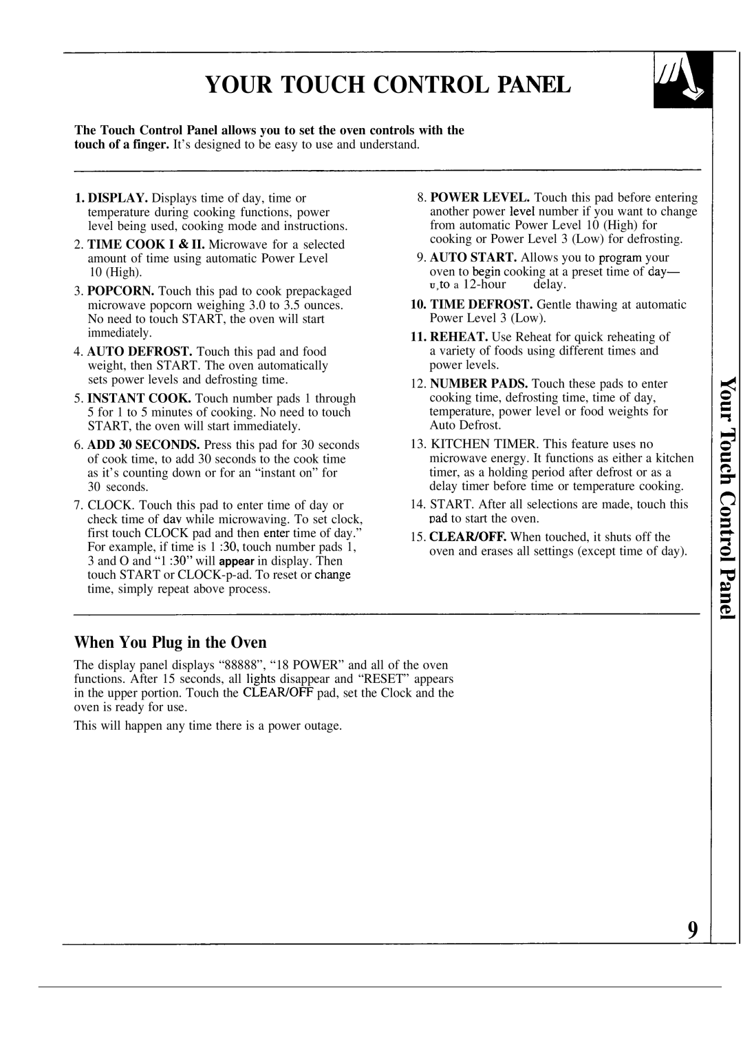 GE JES1133, JES1134 manual Your Touch Control P~L, When You Plug in the Oven, To a 12-hour Delay 