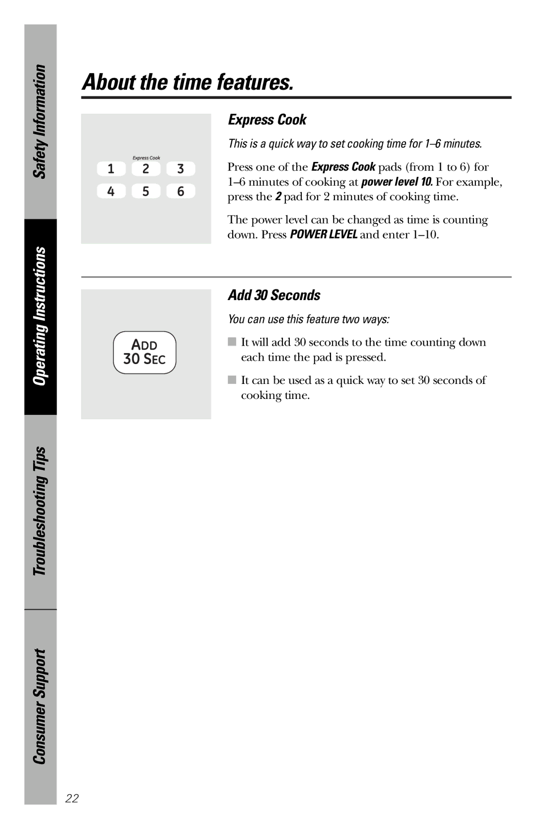 GE JES1136 owner manual Express Cook, Add 30 Seconds 