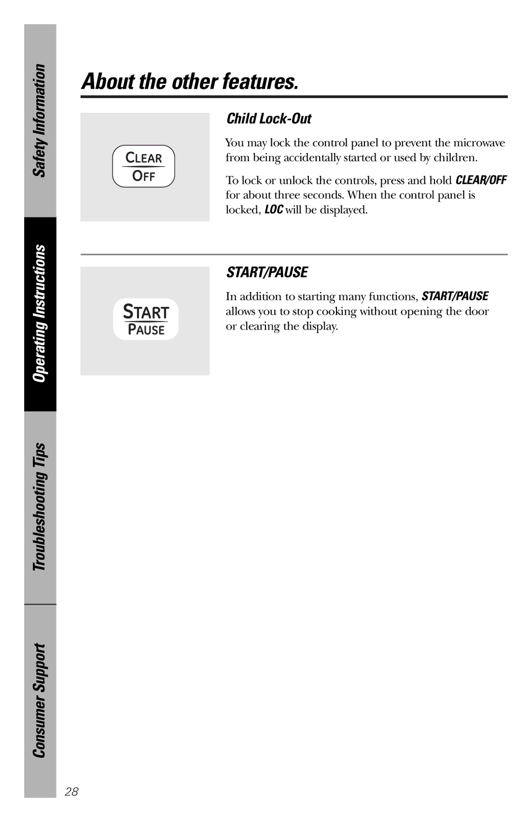 GE JES1136 owner manual Child Lock-Out, Start/Pause 