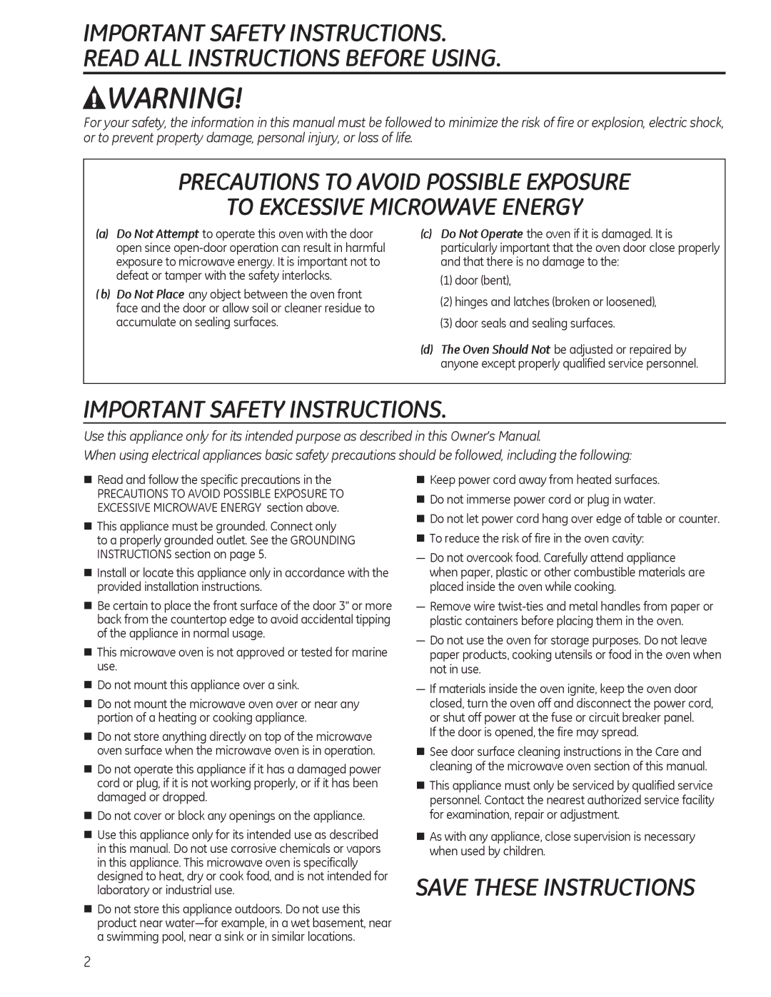 GE JES1142, JES1140 owner manual „ Read and follow the specific precautions, „ This appliance must be grounded. Connect only 