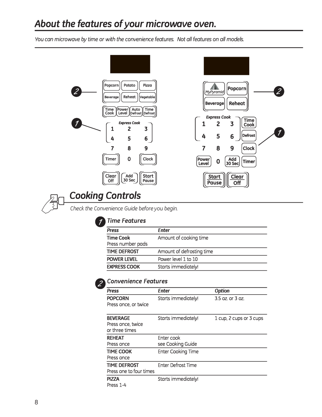 GE JES1142 Cooking Controls, About the features of your microwave oven, 23 56, Enter, Time Cook, Press number pads 