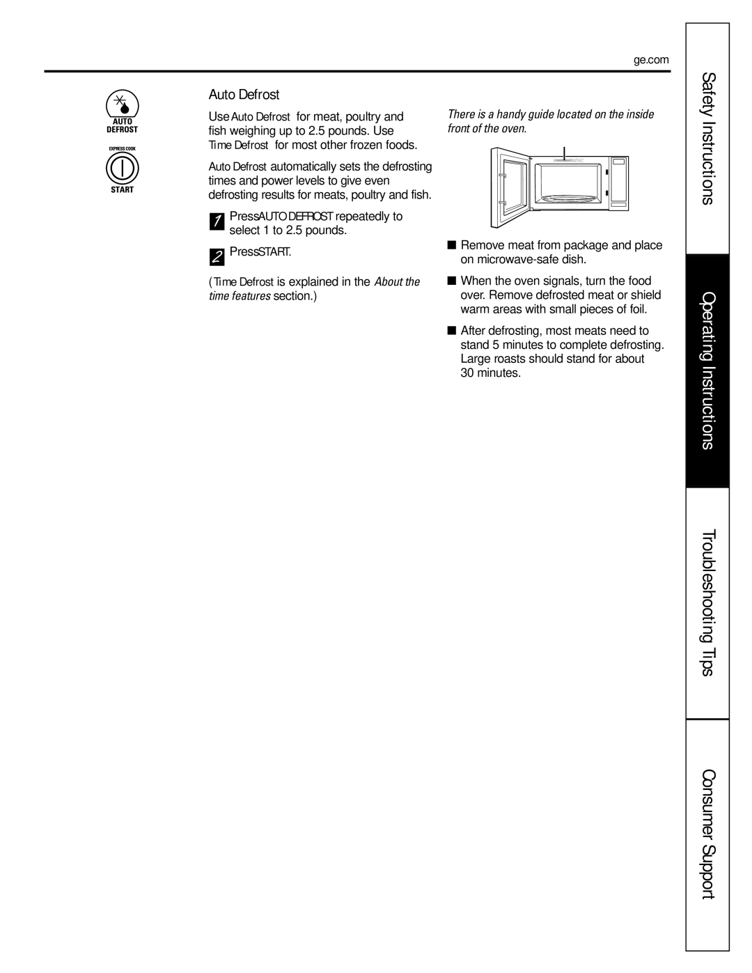 GE JES1142 owner manual Auto Defrost, Safety 