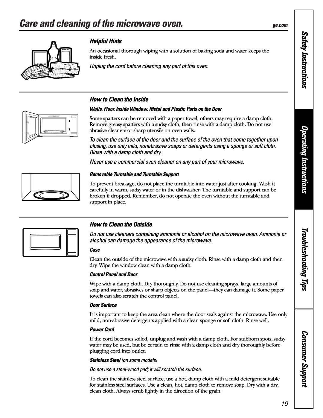 GE JES1142 owner manual Care and cleaning of the microwave oven, Safety Instructions, Operating Instructions, Helpful Hints 