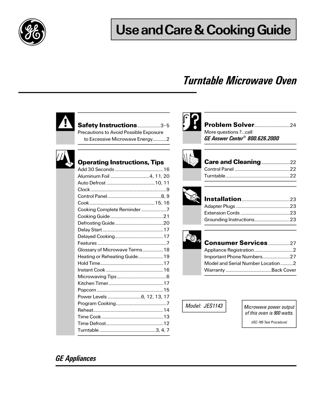 GE JES1143 warranty UseandCare& Cooking Guide 