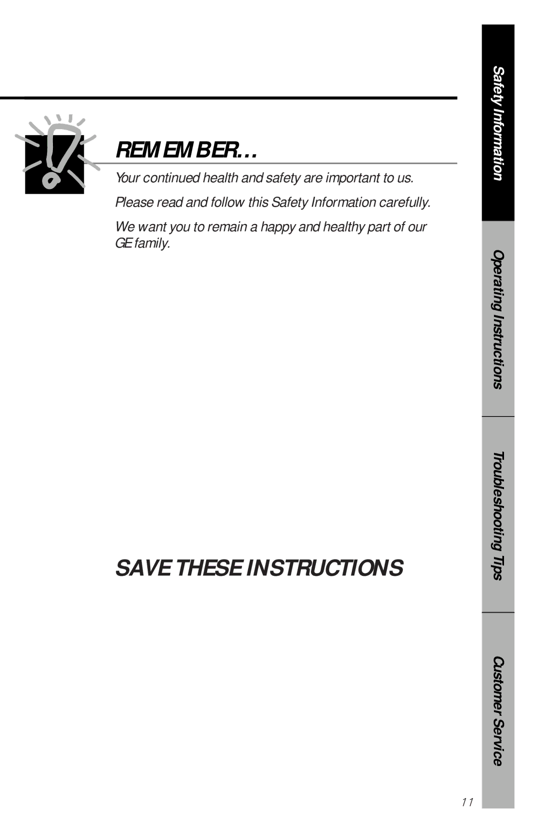 GE JES1144WY owner manual Remember… 