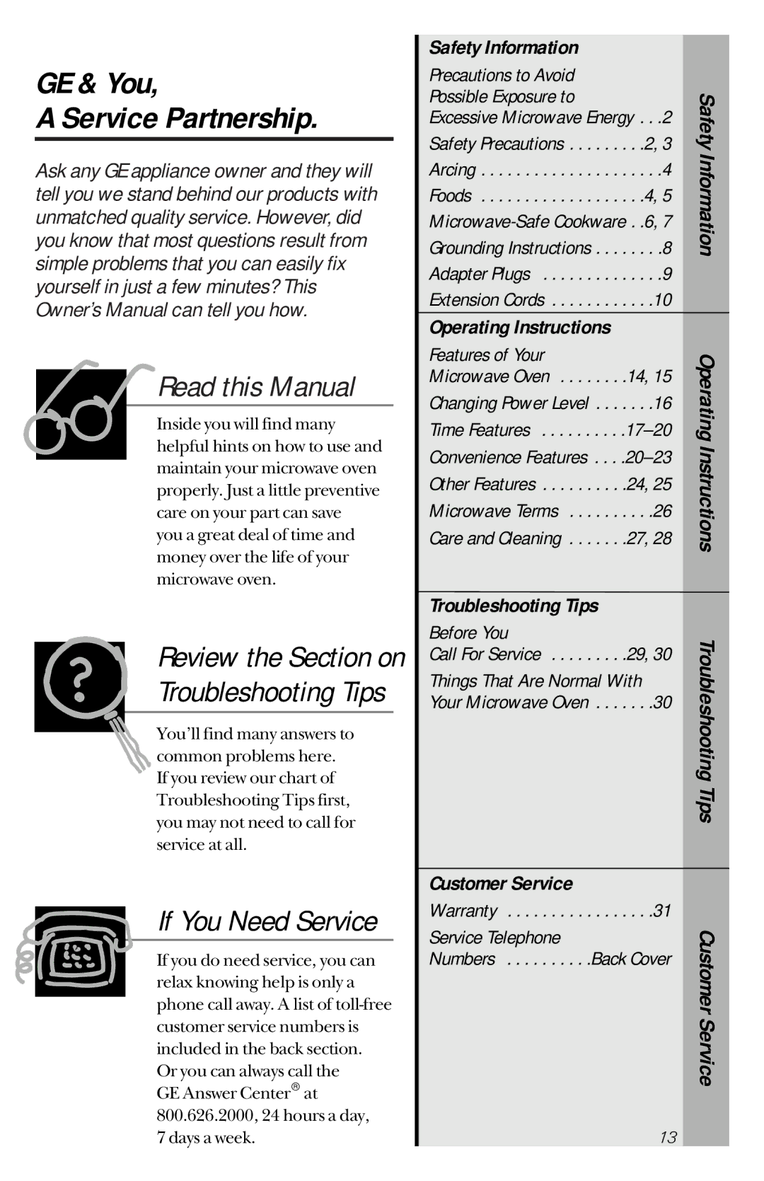 GE JES1144WY GE & You Service Partnership, Operating Instructions, Troubleshooting Tips, Safety Information, Warranty 