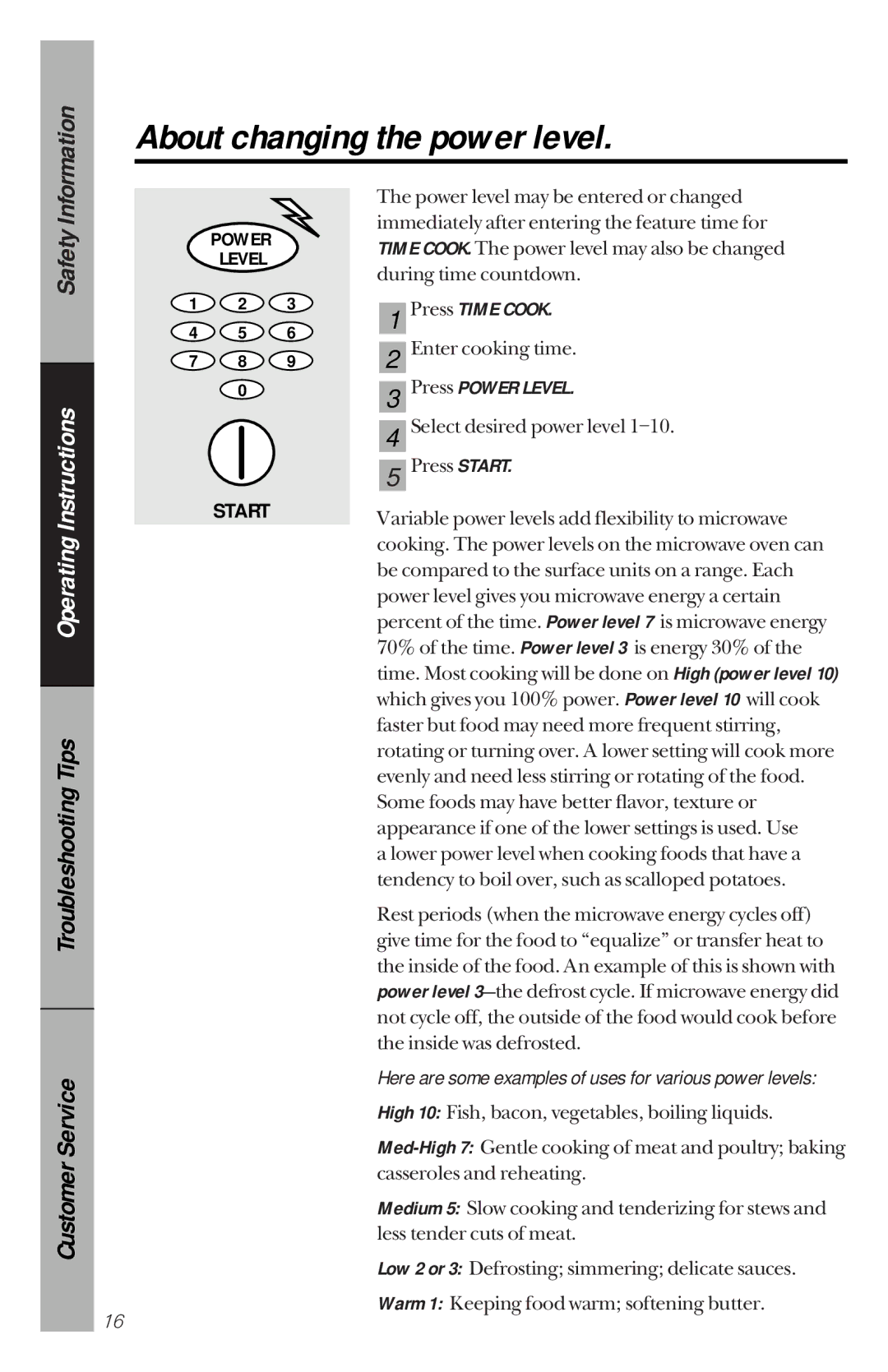 GE JES1144WY owner manual About changing the power level, Press Time Cook, Press Power Level 