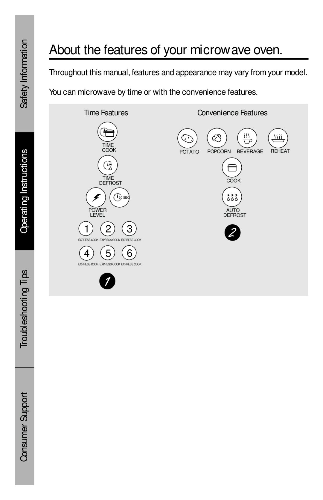 GE JES1146 owner manual You can microwave by time or with the convenience features 