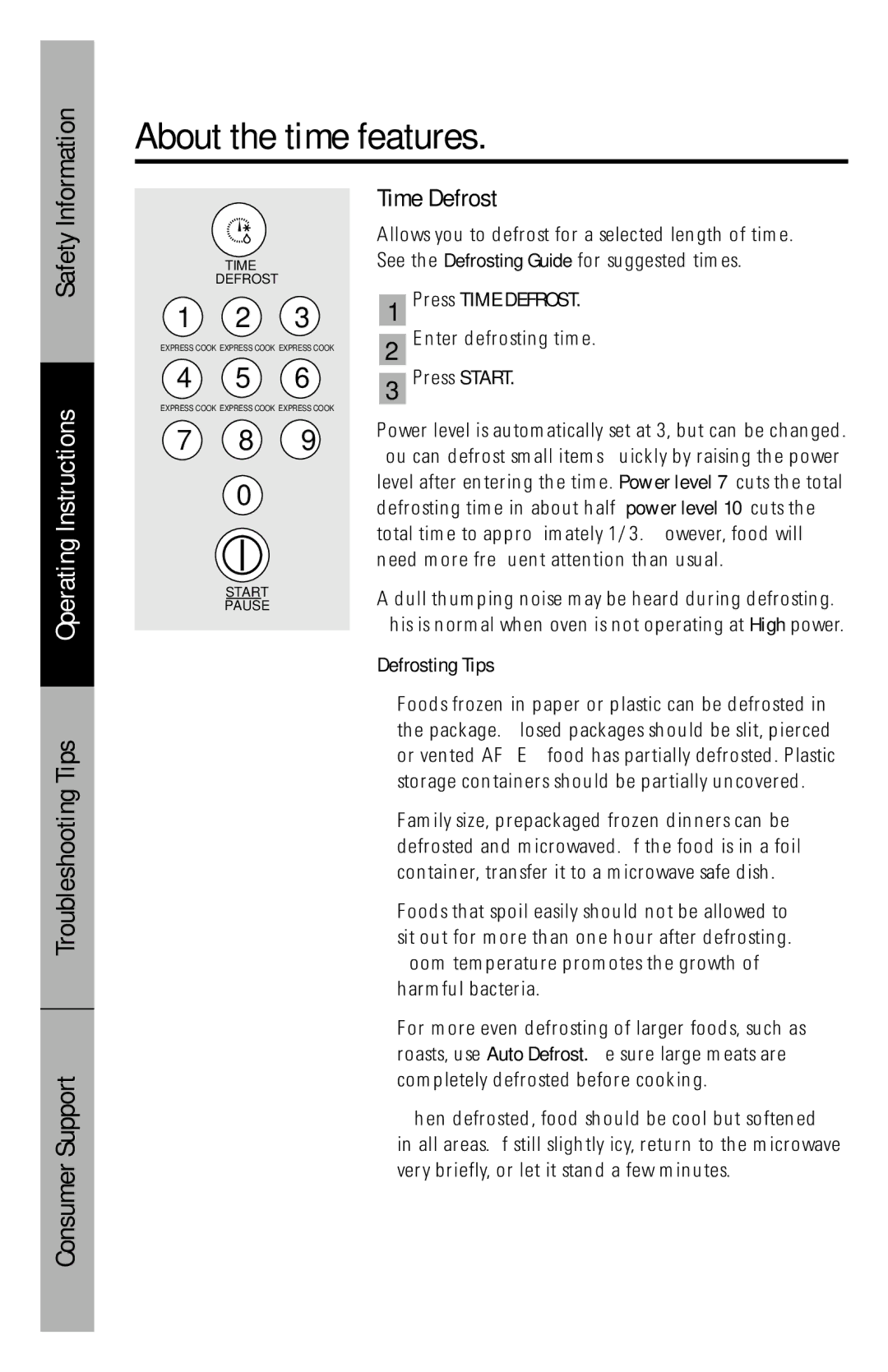 GE JES1146 owner manual Time Defrost, Defrosting Tips 