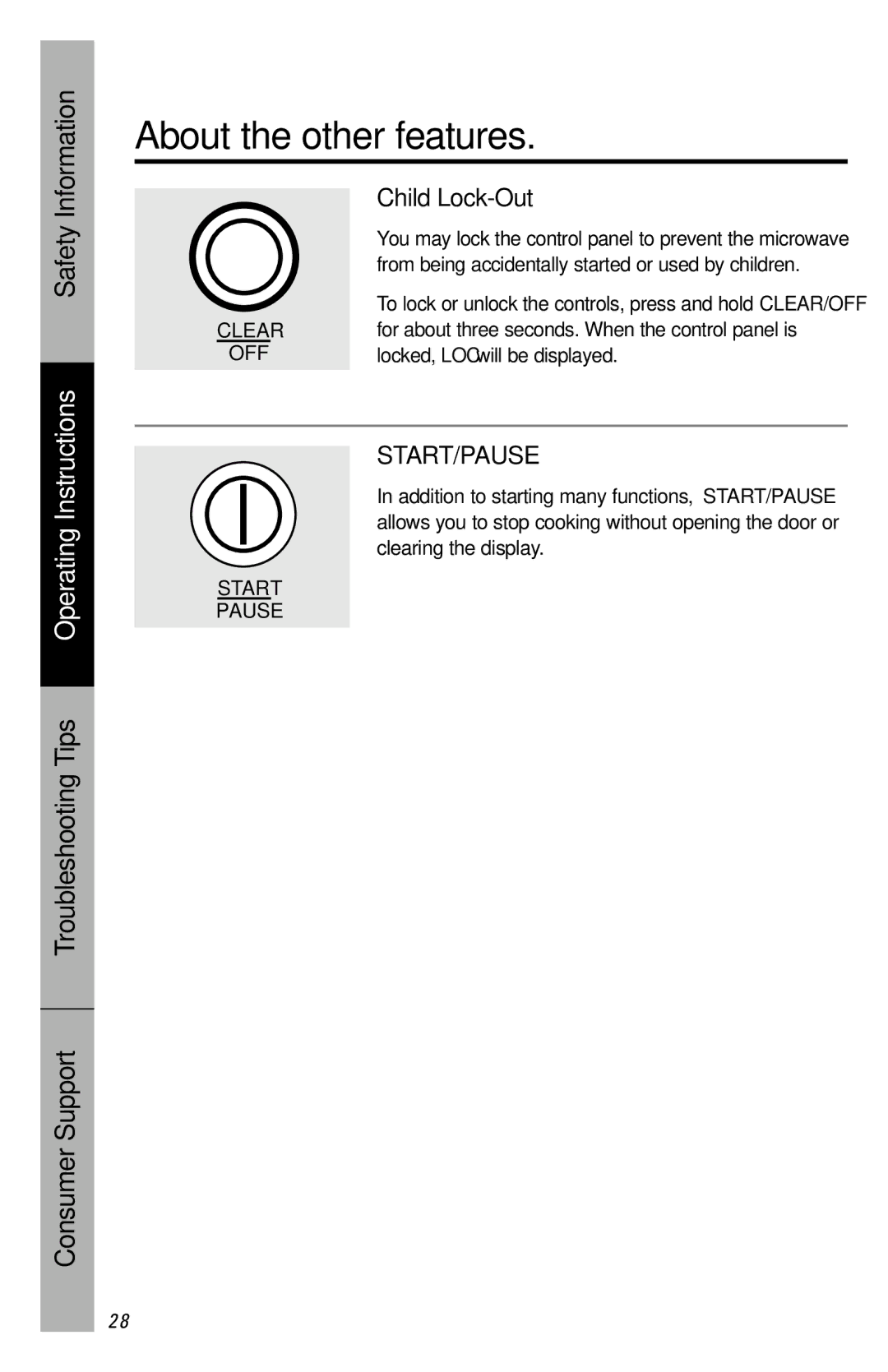 GE JES1146 owner manual Child Lock-Out, Start/Pause 