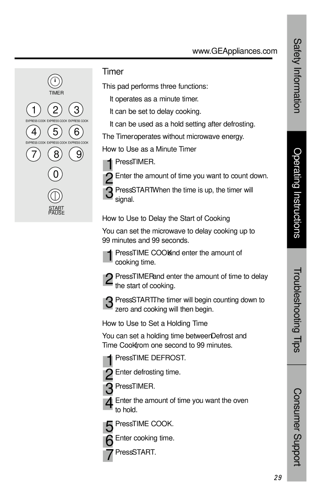 GE JES1146 owner manual Timer 