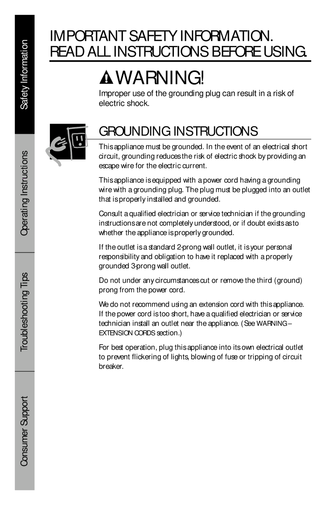 GE JES1146 owner manual Grounding Instructions 