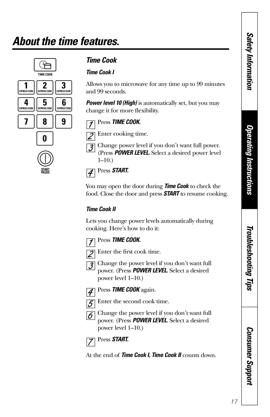 GE JES1231 owner manual About the time features, Press Time Cook 